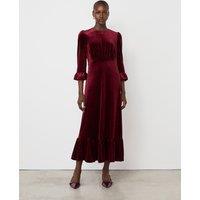 Velvet Frill Sleeve Midi Tiered Dress