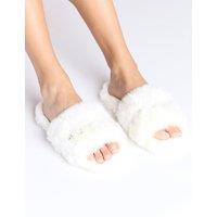 Faux Fur Embellished Flat Sliders
