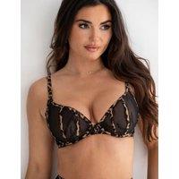 India Leopard Mesh Lace Wired Plunge Bra B-G