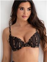 India Leopard Mesh Lace Wired Plunge Bra B-G