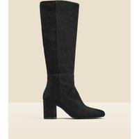 SOSANDAR Suede Block Heel Knee High Boots Black
