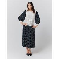 Crepe Polka Dot Midi Skater Dress