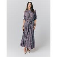 Ghost Georgette Floral Shirred Maxi Waisted Dress Purple Mix