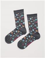 Cotton Rich Nature Print Ankle High Socks