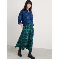 Floral Midi A-Line Skirt with Linen