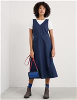 Denim V-Neck Midi Shift Dress