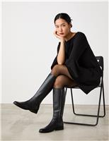 Finery London Leather Flat Knee High Boots Black