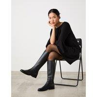 Finery London Leather Flat Knee High Boots Black
