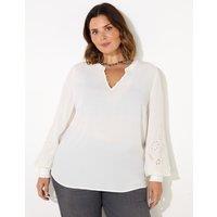 Crepe Embroidered Notch Neck Blouse