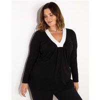 Jersey V-Neck Pleat Detail Top