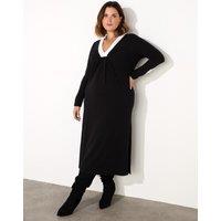 Jersey V-Neck Midi Shift Dress