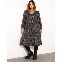 Jersey Paisley V-Neck Midi Waisted Dress