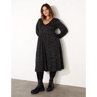 Jersey Snake Print V-Neck Midi Waisted Dress