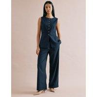 Pinstripe Pleat Front Wide Leg Trousers