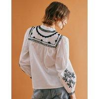 Pure Cotton Embroidered Crew Neck Blouse