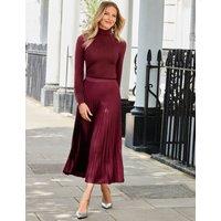 SOSANDAR Satin Pleated Midi Skirt Cherry Red