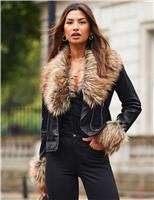 Leather Faux Fur Trim Biker Jacket