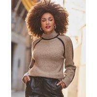 SOSANDAR Colour Block High Neck Jumper Brown Mix