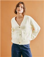 Albaray Pure Cotton Pointelle V-Neck Relaxed Cardigan Cream