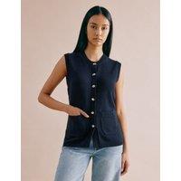 Pure Cotton Knitted Longline Waistcoat