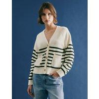 Pure Cotton Striped V-Neck Cardigan