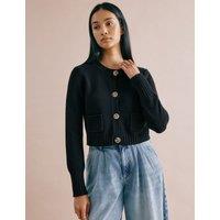 Pure Cotton Crew Neck Cropped Cardigan