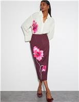 Monsoon Floral Midi A-Line Skirt Burgundy Mix