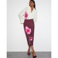 Monsoon Floral Midi A-Line Skirt Burgundy Mix