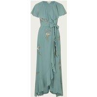 Floral Embellished V-Neck Midi Wrap Dress