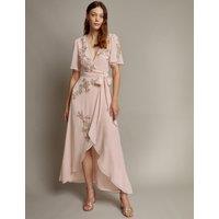 Embellished V-Neck Midi Wrap Dress