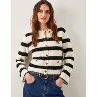 Striped Button Front Cardigan with Wool