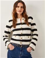 Monsoon Striped Button Front Cardigan with Wool Ivory Mix