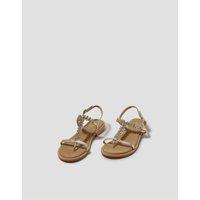 Leather Diamante Ankle Strap Flat Sandals