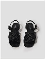 Leather Woven Flatform Slingback Sandals