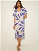 Printed V-Neck Midi Shirred Beach Dress