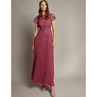 Monsoon Lace Round Neck Maxi Dress Pink
