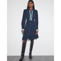 Printed Collared Knee Length Skater Dress