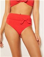 Textured Knot Detail Bikini Bottoms
