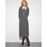 Jersey Ditsy Floral Collared Midi Shirt Dress