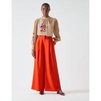 Pleat Front Wide Leg Trousers