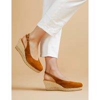 Jones Bootmaker Suede Wedge Slingback Shoes Tan