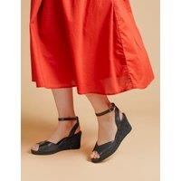 Jones Bootmaker Leather Wedge Espadrilles Black