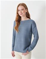Crew Clothing Cotton Blend Textured Slash Neck Jumper Bright Blue