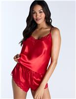 Amelia Satin Lace Trim Cami Set