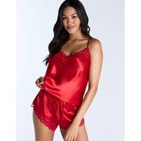 Watchshop Amelia Satin Lace Trim Cami Set Red