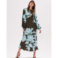 Floral Twist Front Midi Tea Dress