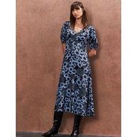 Floral V-Neck Ruched Midi Tea Dress