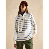 Joules Pure Cotton Striped Funnel Neck Sweat-shirt Cream Mix