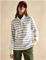 Joules Pure Cotton Striped Funnel Neck Sweat-shirt Cream Mix