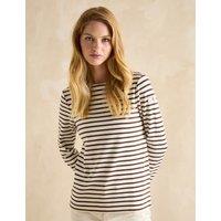 Joules Pure Cotton Striped Slash Neck Top Brown Mix